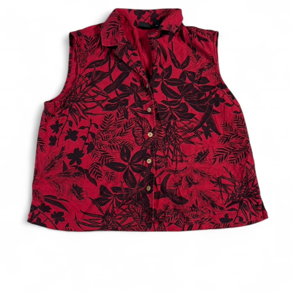 Erika red/black floral sleeveless button-up shirt Size XL